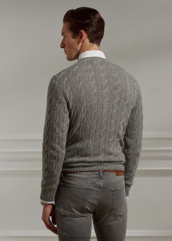 erica gri deschis bărbați Ralph Lauren pulover din cașmir din tricot cablu 0468884