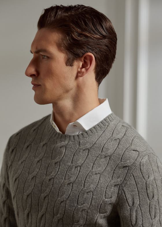 erica gri deschis bărbați Ralph Lauren pulover din cașmir din tricot cablu 0468884