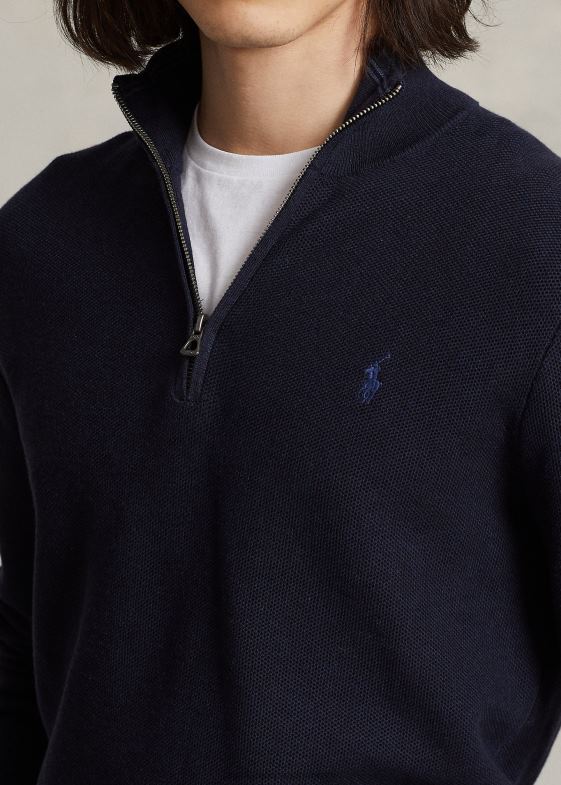 erica marinei bărbați Ralph Lauren Pulover cu fermoar sfert din bumbac din tricot plasă 04688509