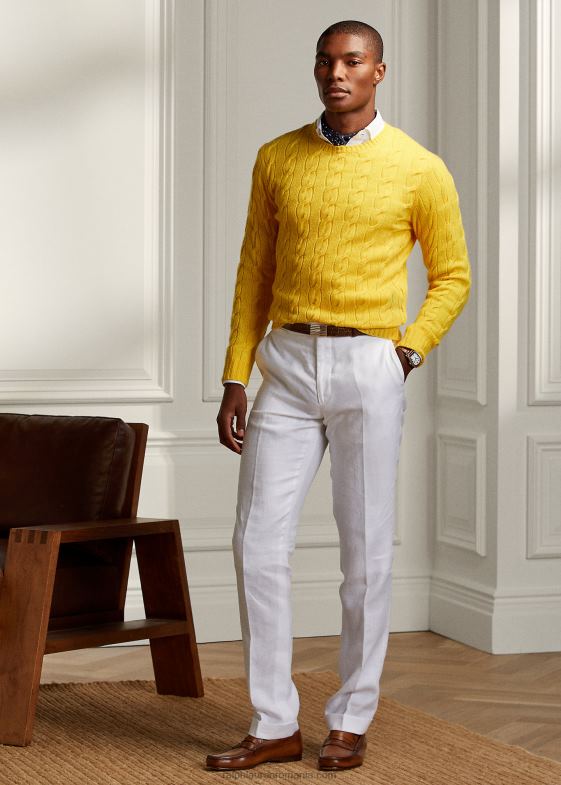 galben lămâie clasic bărbați Ralph Lauren pulover din cașmir din tricot cablu 0468878
