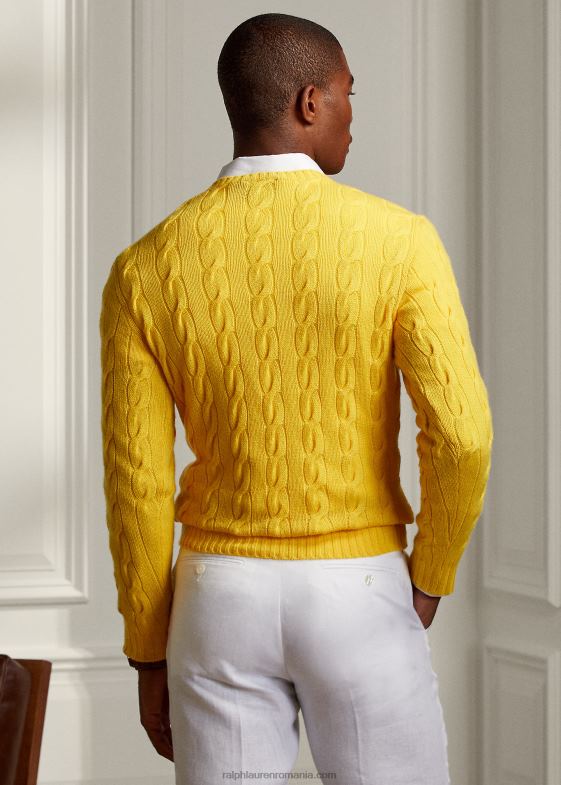 galben lămâie clasic bărbați Ralph Lauren pulover din cașmir din tricot cablu 0468878