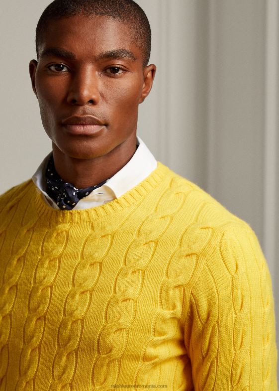 galben lămâie clasic bărbați Ralph Lauren pulover din cașmir din tricot cablu 0468878