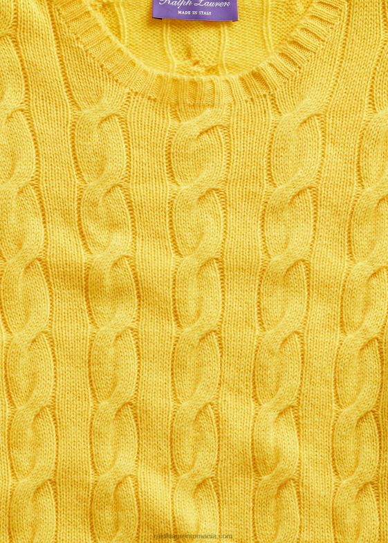 galben lămâie clasic bărbați Ralph Lauren pulover din cașmir din tricot cablu 0468878