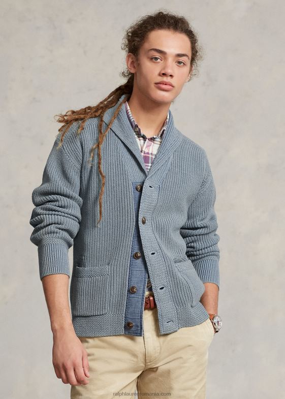 indigo multi bărbați Ralph Lauren cardigan șal din bumbac învechit 046881100