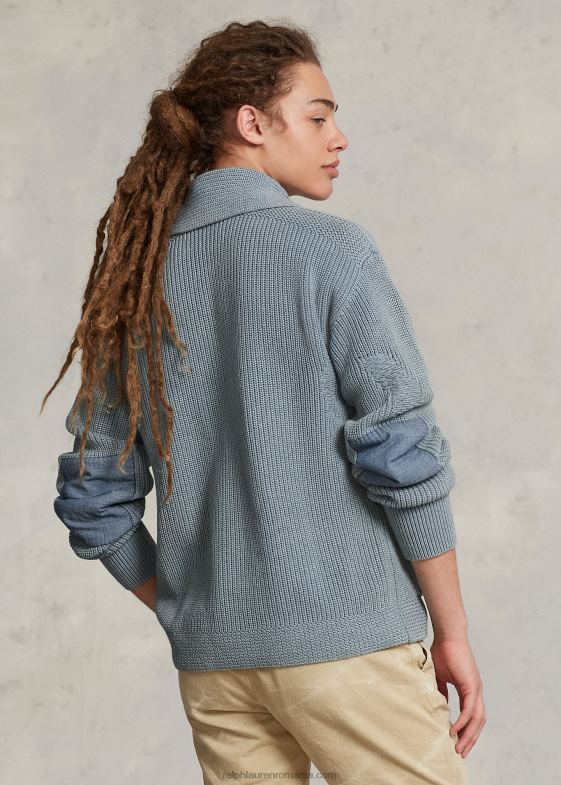 indigo multi bărbați Ralph Lauren cardigan șal din bumbac învechit 046881100