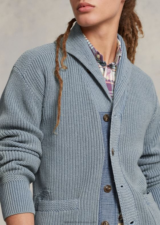 indigo multi bărbați Ralph Lauren cardigan șal din bumbac învechit 046881100