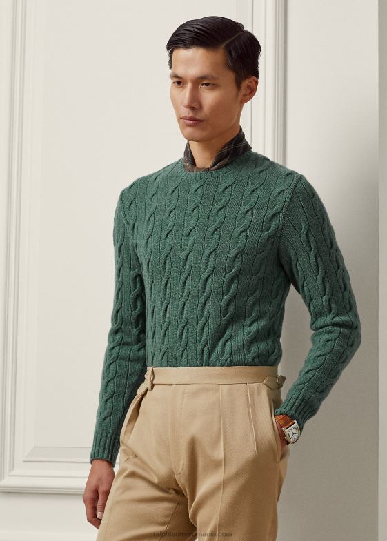 isla blue melange bărbați Ralph Lauren pulover din cașmir din tricot cablu 0468882