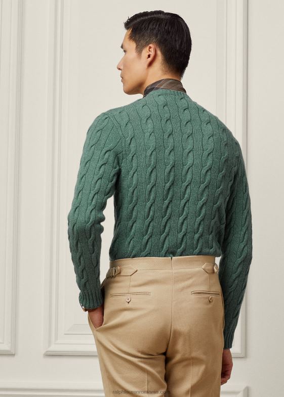 isla blue melange bărbați Ralph Lauren pulover din cașmir din tricot cablu 0468882