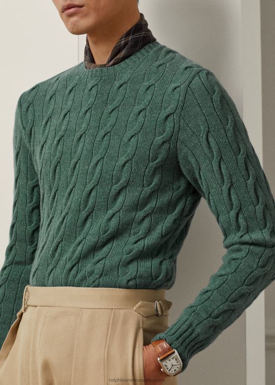 isla blue melange bărbați Ralph Lauren pulover din cașmir din tricot cablu 0468882