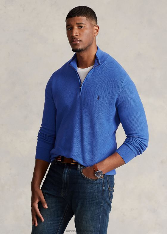 maidstone blue bărbați Ralph Lauren Pulover cu fermoar sfert din bumbac din tricot plasă 046881917