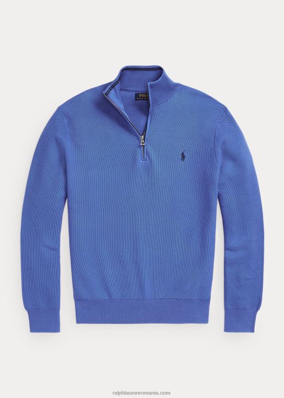 maidstone blue bărbați Ralph Lauren Pulover cu fermoar sfert din bumbac din tricot plasă 046881917