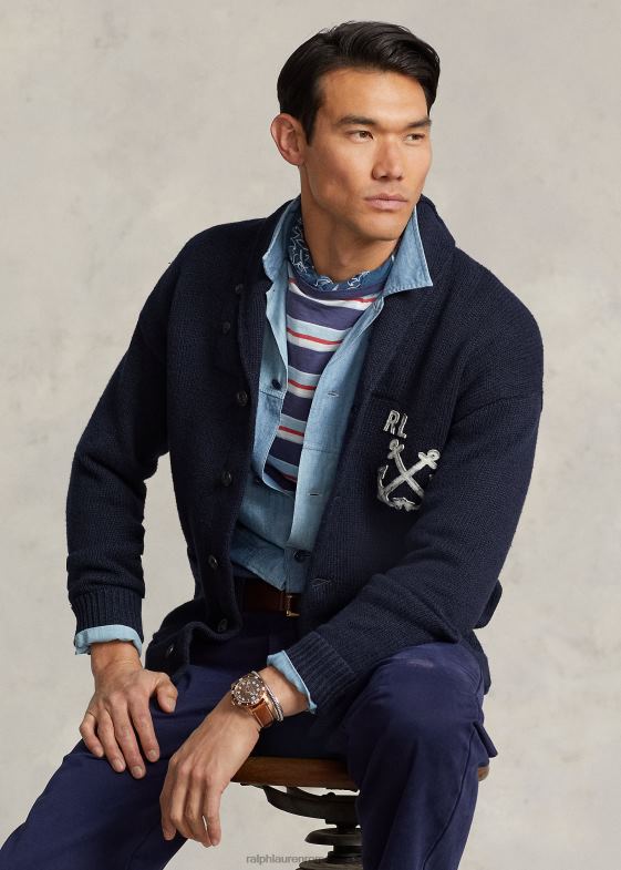 marina bărbați Ralph Lauren cardigan cu șal din bumbac-in nautic 046881255