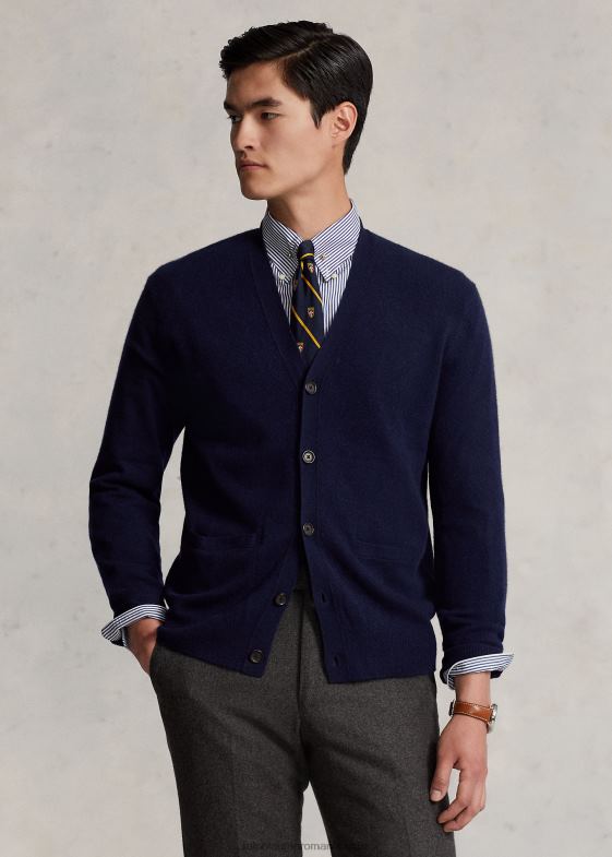 marina de vânători bărbați Ralph Lauren cardigan cu decolteu în V din cașmir lavabil 046888586
