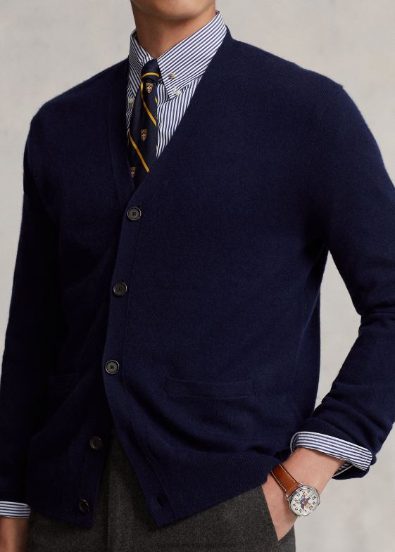 marina de vânători bărbați Ralph Lauren cardigan cu decolteu în V din cașmir lavabil 046888586