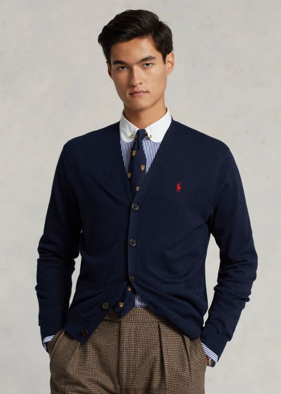 marina de vânători bărbați Ralph Lauren cardigan din bumbac cu decolteu în V 04688394