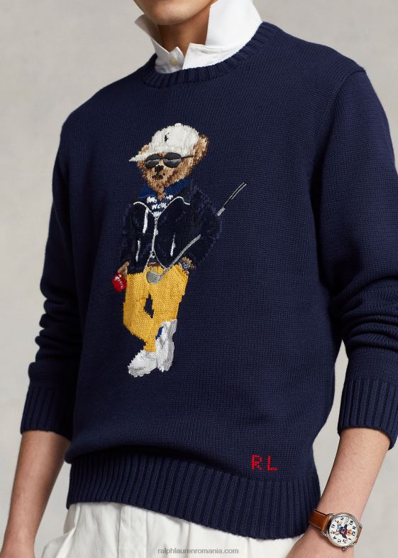 marina rafinată bărbați Ralph Lauren pulover din amestec de bumbac urs polo 046881074