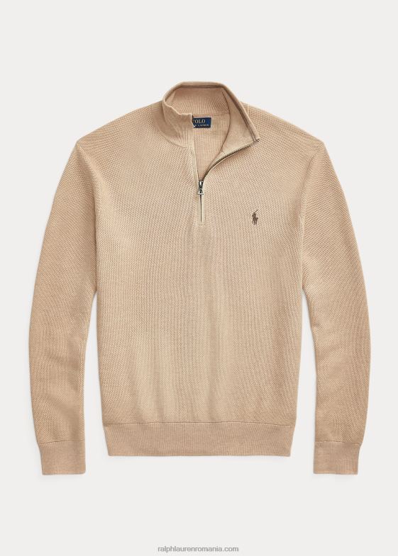 melange de cămilă bărbați Ralph Lauren Pulover cu fermoar sfert din bumbac din tricot plasă 04688512
