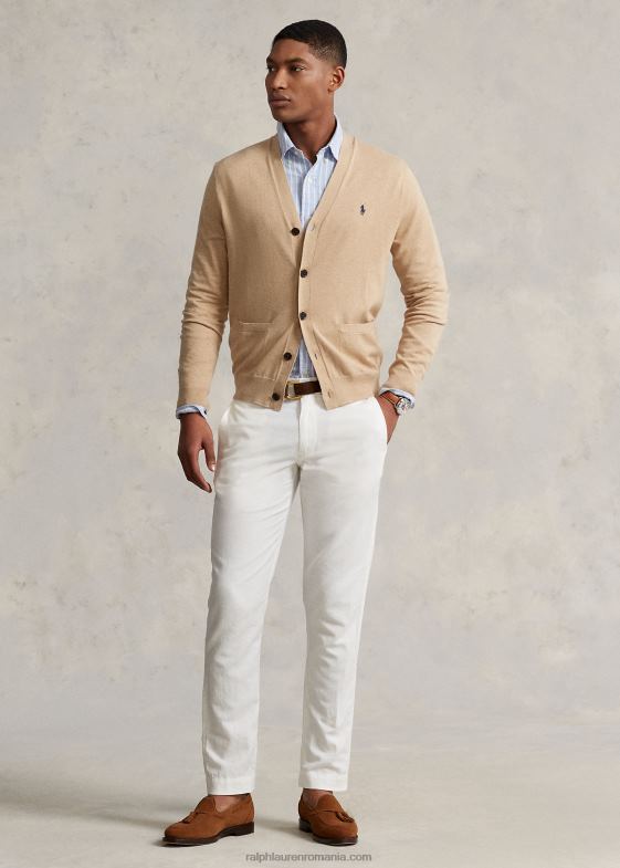 melange de cămilă bărbați Ralph Lauren cardigan din bumbac cu decolteu în V 04688396