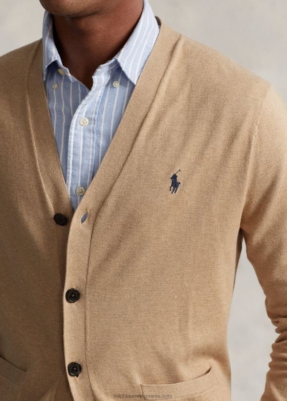 melange de cămilă bărbați Ralph Lauren cardigan din bumbac cu decolteu în V 04688396