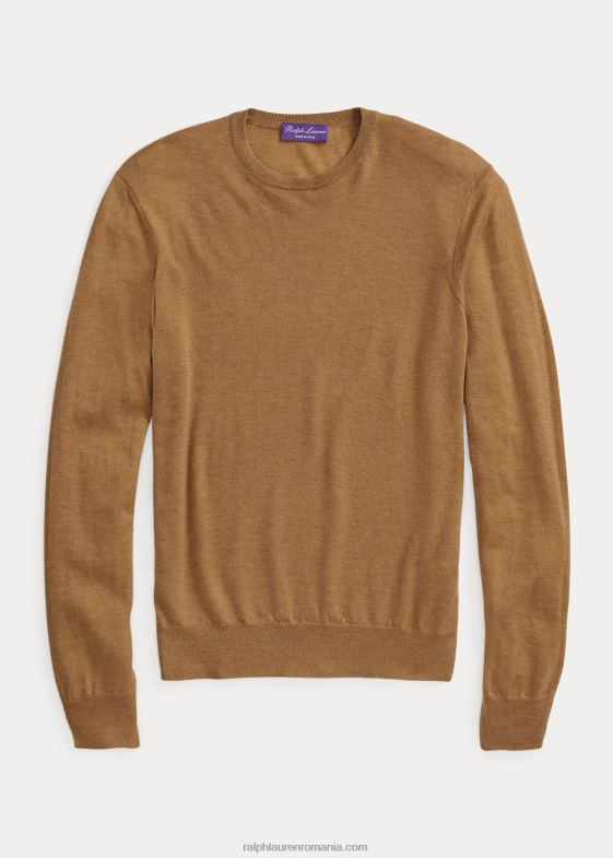 melange de cămilă bărbați Ralph Lauren pulover de cașmir cu decolteu 046888402