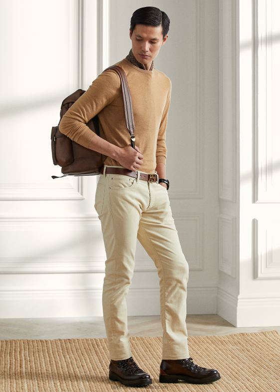 melange de cămilă bărbați Ralph Lauren pulover de cașmir cu decolteu 046888402