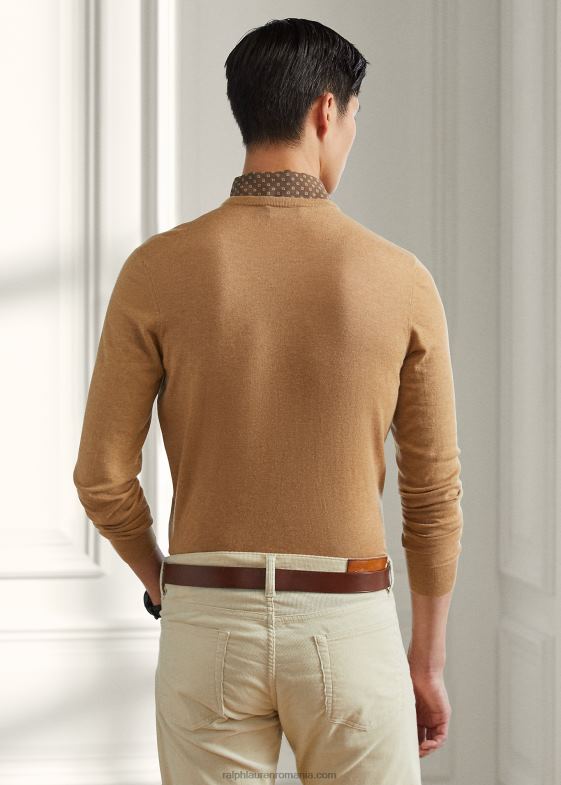melange de cămilă bărbați Ralph Lauren pulover de cașmir cu decolteu 046888402