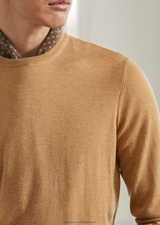 melange de cămilă bărbați Ralph Lauren pulover de cașmir cu decolteu 046888402