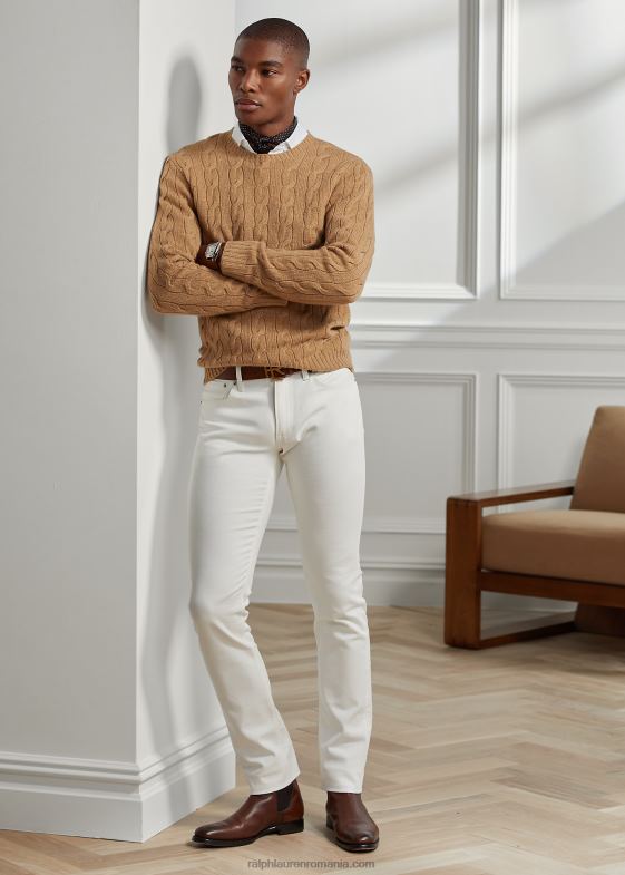 melange de cămilă bărbați Ralph Lauren pulover din cașmir din tricot cablu 0468870