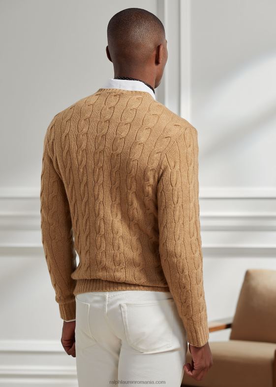 melange de cămilă bărbați Ralph Lauren pulover din cașmir din tricot cablu 0468870