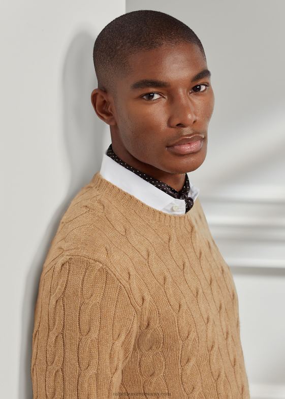 melange de cămilă bărbați Ralph Lauren pulover din cașmir din tricot cablu 0468870