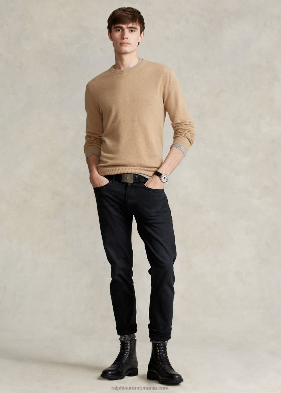 melange de cămilă bărbați Ralph Lauren pulover lavabil din cașmir cu decolteu rotund 04688597