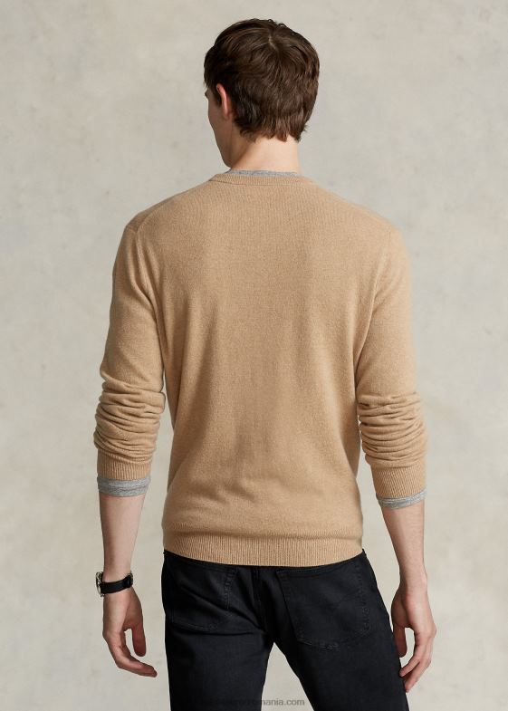 melange de cămilă bărbați Ralph Lauren pulover lavabil din cașmir cu decolteu rotund 04688597