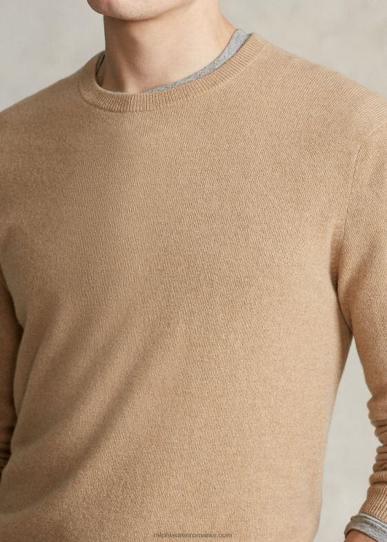 melange de cămilă bărbați Ralph Lauren pulover lavabil din cașmir cu decolteu rotund 04688597