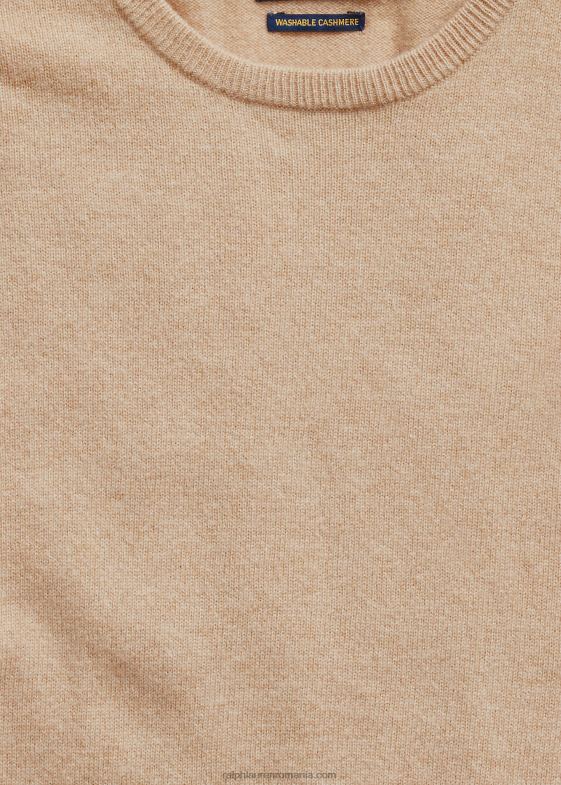 melange de cămilă bărbați Ralph Lauren pulover lavabil din cașmir cu decolteu rotund 04688597