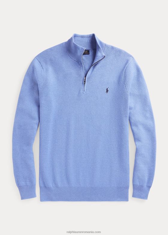 moale erica regală bărbați Ralph Lauren pulover din bumbac texturat cu fermoar sfert 046881804