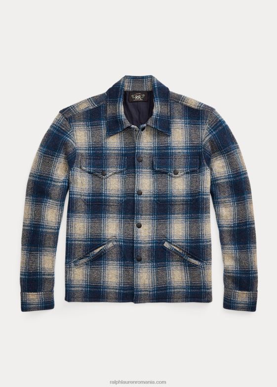 multi albastru bărbați Ralph Lauren pulover cămașă de lucru din lână-cașmir în carouri 046881740