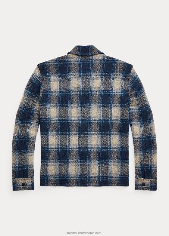 multi albastru bărbați Ralph Lauren pulover cămașă de lucru din lână-cașmir în carouri 046881740