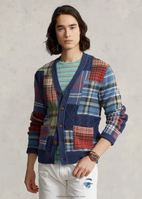 navy multi bărbați Ralph Lauren cardigan din bumbac mozaic 046881203