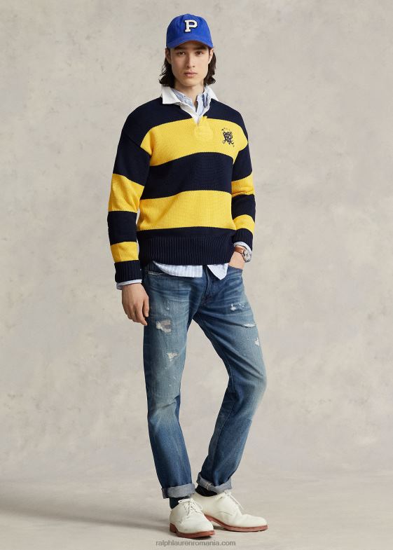 navy multi bărbați Ralph Lauren pulover rugby din bumbac în dungi 046888483
