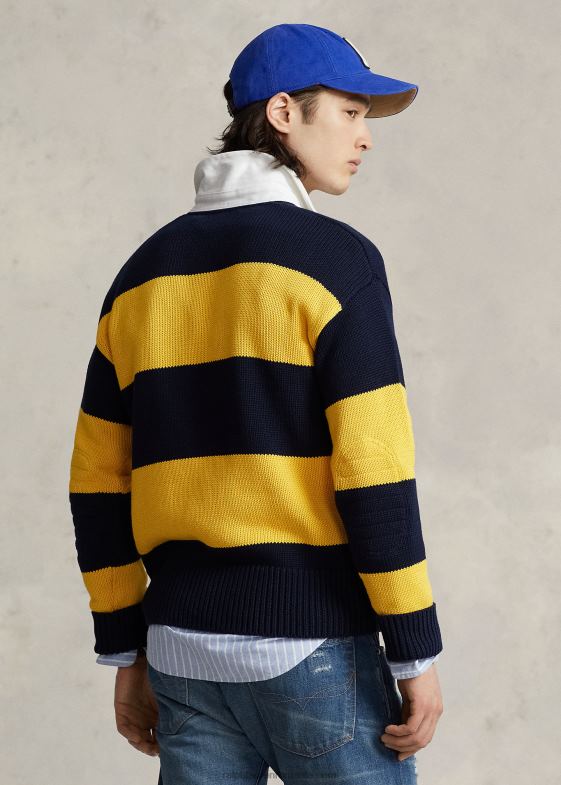 navy multi bărbați Ralph Lauren pulover rugby din bumbac în dungi 046888483