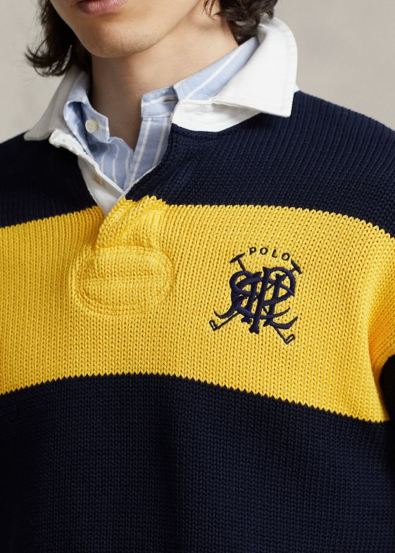 navy multi bărbați Ralph Lauren pulover rugby din bumbac în dungi 046888483