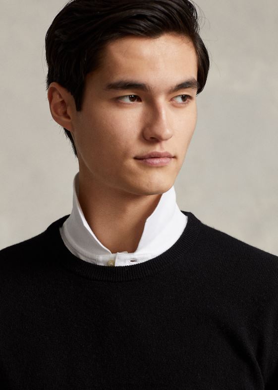 negru bărbați Ralph Lauren pulover lavabil din cașmir cu decolteu rotund 04688602