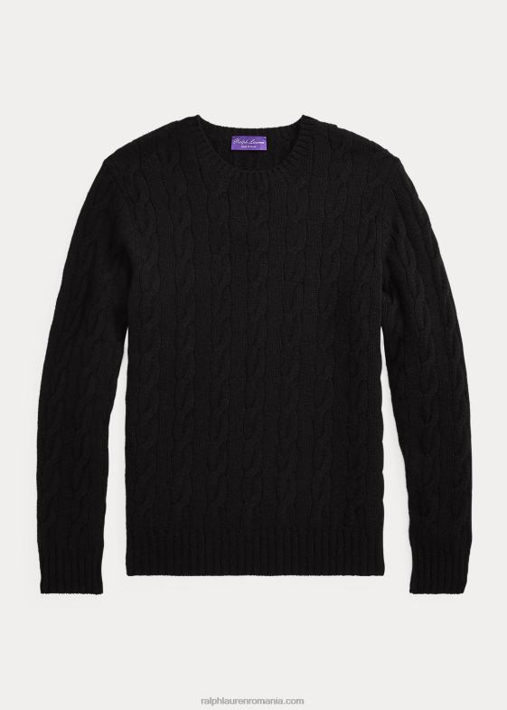 negru clasic bărbați Ralph Lauren pulover din cașmir din tricot cablu 0468873