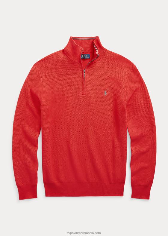 recif roșu bărbați Ralph Lauren Pulover cu fermoar sfert din bumbac din tricot plasă 04688510