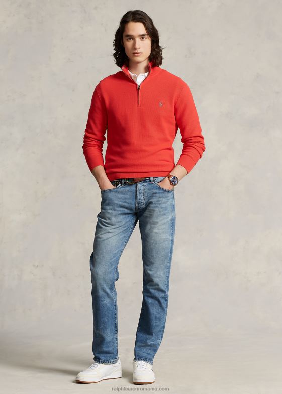 recif roșu bărbați Ralph Lauren Pulover cu fermoar sfert din bumbac din tricot plasă 04688510