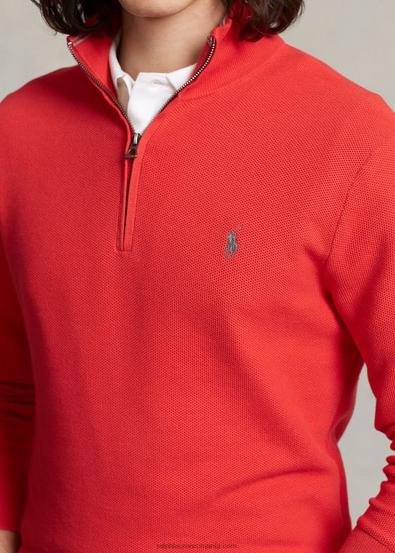 recif roșu bărbați Ralph Lauren Pulover cu fermoar sfert din bumbac din tricot plasă 04688510