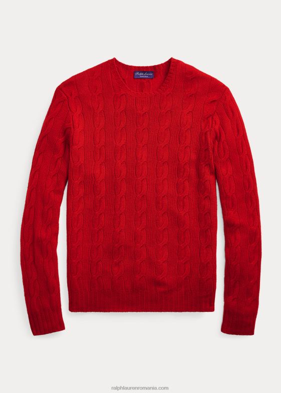 roșu clasic bărbați Ralph Lauren pulover din cașmir din tricot cablu 0468869