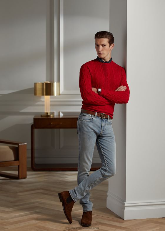 roșu clasic bărbați Ralph Lauren pulover din cașmir din tricot cablu 0468869
