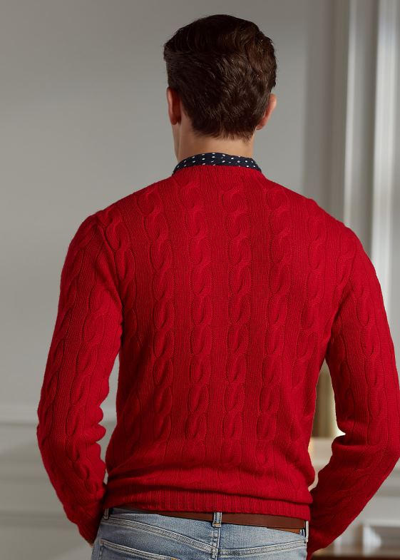 roșu clasic bărbați Ralph Lauren pulover din cașmir din tricot cablu 0468869
