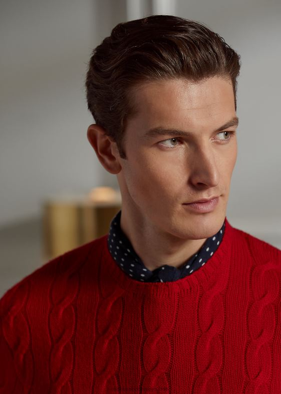 roșu clasic bărbați Ralph Lauren pulover din cașmir din tricot cablu 0468869